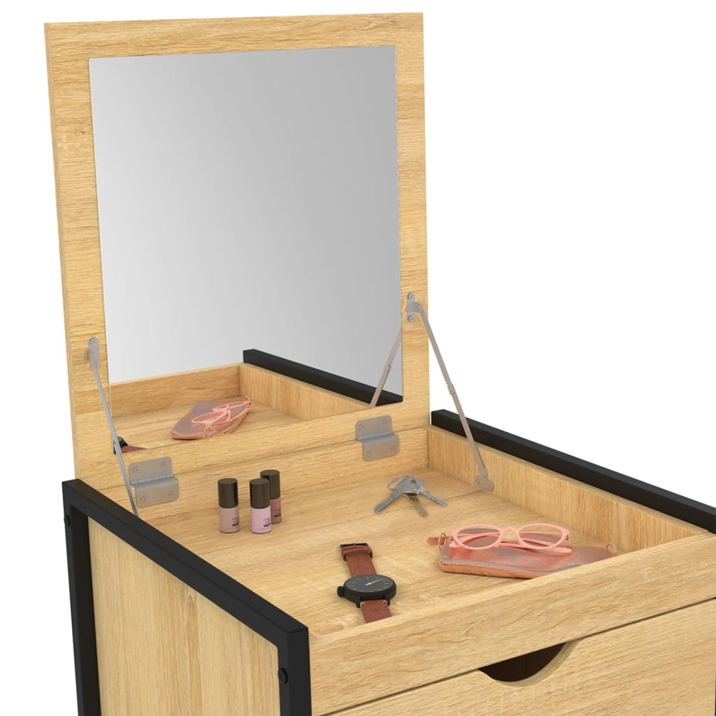 IDMarket - DETROIT Cómoda 5 cajones + 1 espejo 40 cm mueble recibidor de diseño industrial