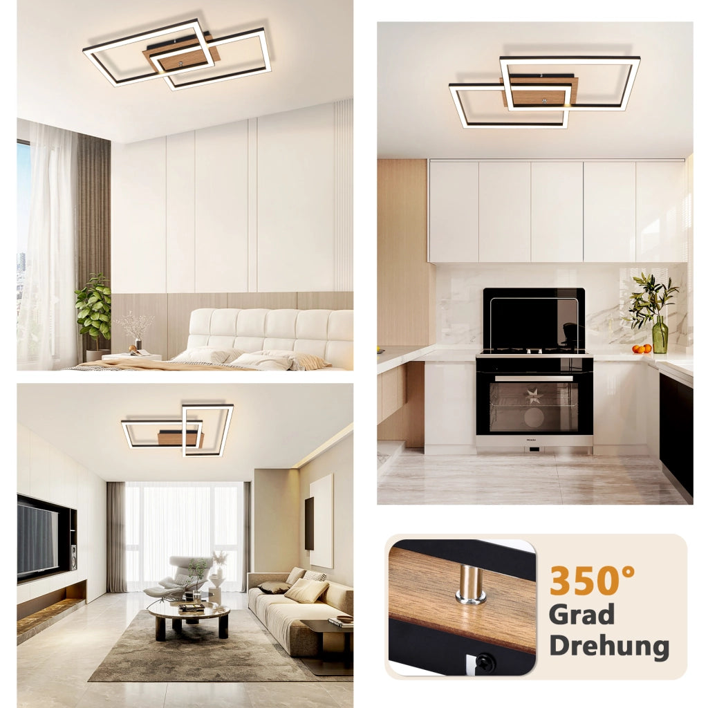 ZMH Lampada da soffitto plafoniera LED moderna 24W bianco caldo nero retrò per soggiorno cucina corridoio