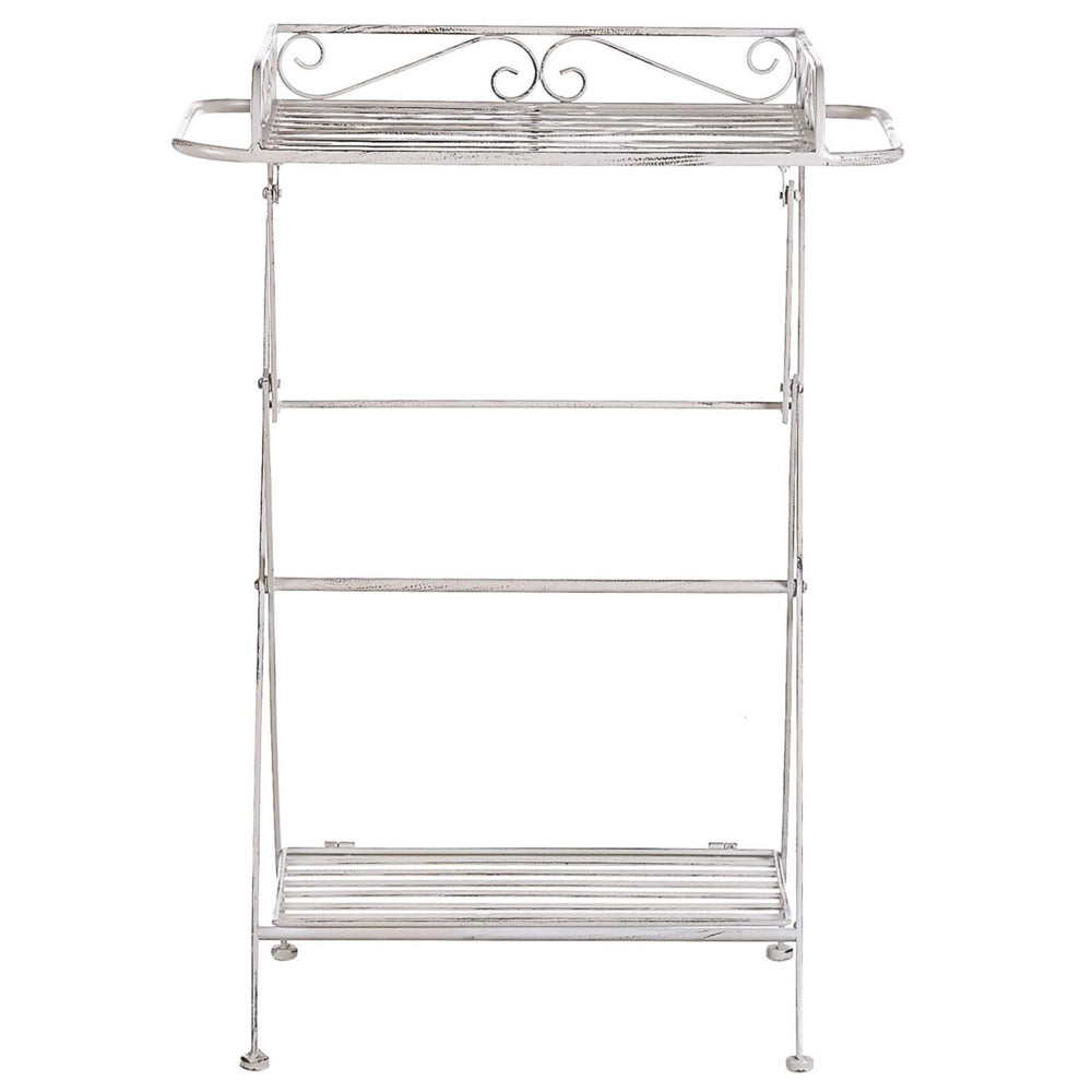 Tavolino in metallo bianco 40 x 35 cm con ripiano pieghevole in filo metallico design vittoriano vintage