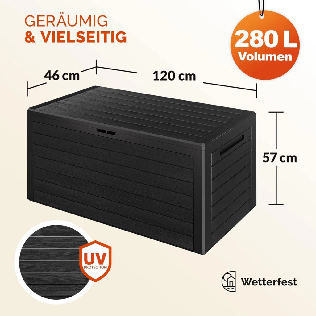 ® Baule da Giardino XXL 280 L Cassapanca Richiudibile 2 Maniglie 116x43x55cm Box Esterno Contenitore Effetto Legno