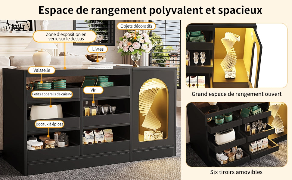 Cassettiera con Luce LED ¨C MINIMAL ¨C Nero, 6 Cassetti, Design Moderno