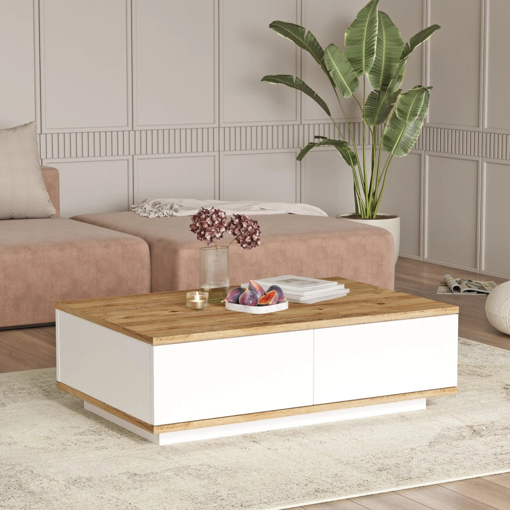 Tavolino da caffè in legno "FR14" - 90 x 60 x 28 cm - Pino Atlantico Bianco