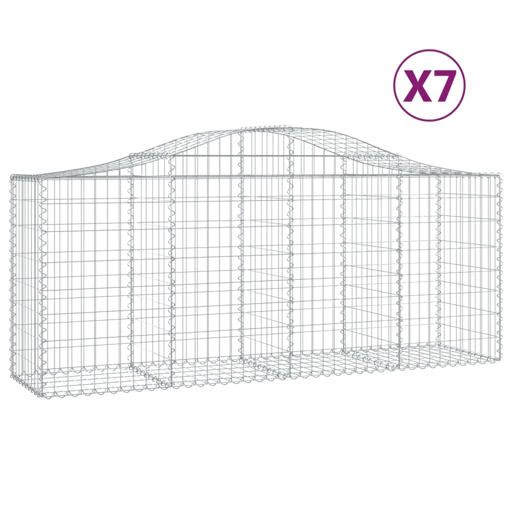 Cestini gabbioni recinzione a gabbia muro di contenimento ad arco 7 pezzi 200 x 50 x 80/100 cm ferro zincato argento 02_0041100