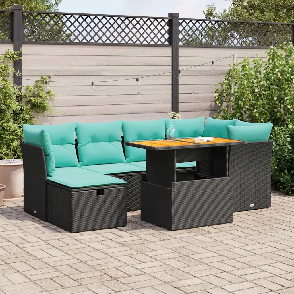 Set Divani Giardino 7 pz con Cuscini Marrone Polyrattan Acacia