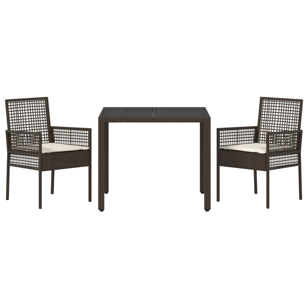 Set da Pranzo da Giardino 3 Pezzi con Cuscini Marrone in Polyrattan