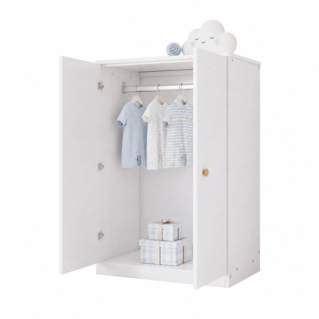 Armadio piccolo a 2 ante con asta appendiabiti 80x50x120 cm; MDF bianco