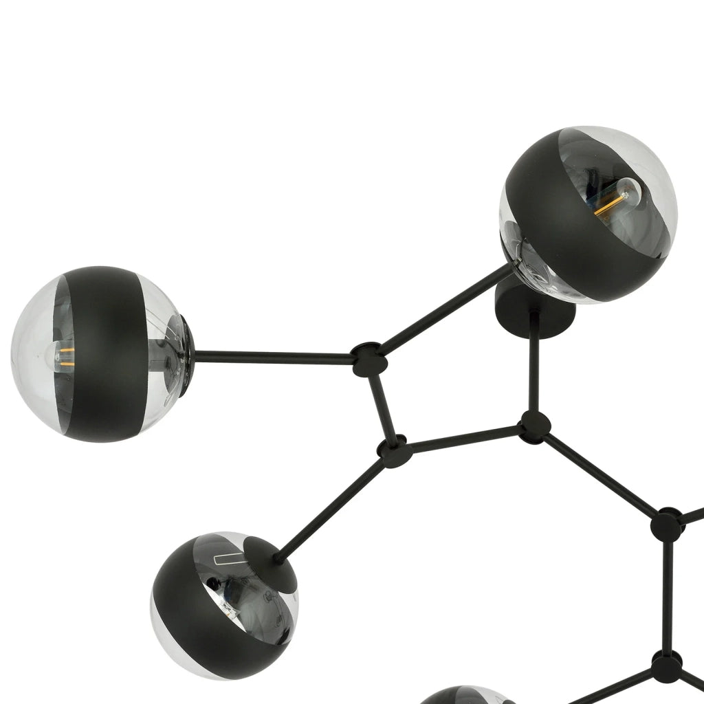Plafoniera Minimal Iperione Acciaio Nero 6 Luci E14 Ip20