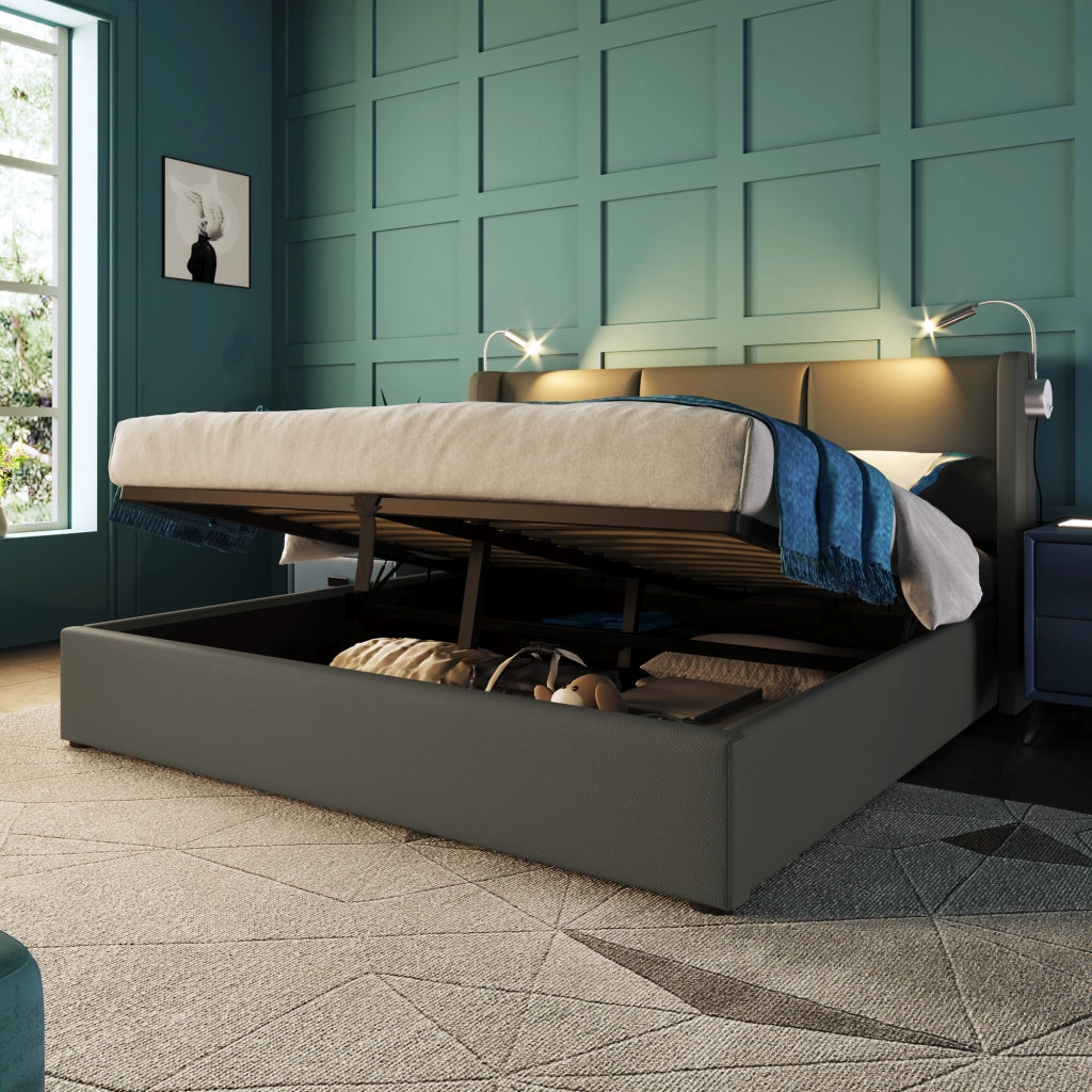 letto imbottito pu grigio 160x200 cm