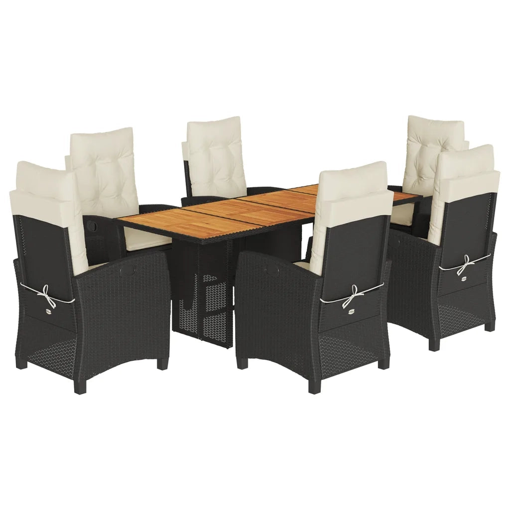 Set da Pranzo da Giardino 7 pz Nero con Cuscini in Polyrattancod mxl 87042