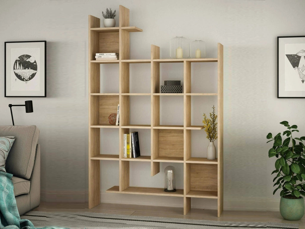 Libreria Achela, Scaffale da ufficio, Mobile portalibri, Biblioteca, 122x26h188 cm, Quercia