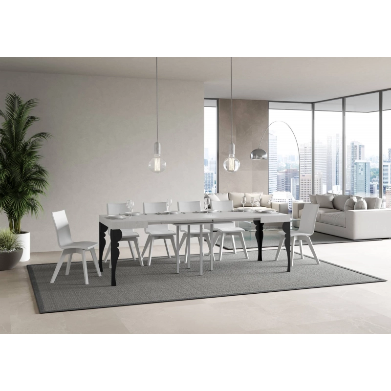 Tavolo allungabile 90x90/246 cm Paxon telaio Antracite - Bianco Frassino