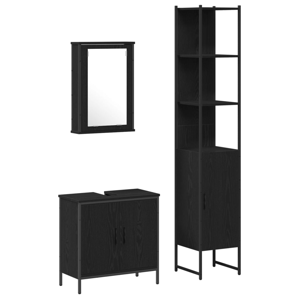 Set di mobili da bagno 3 pezzi in legno ingegnerizzato color quercia nera
