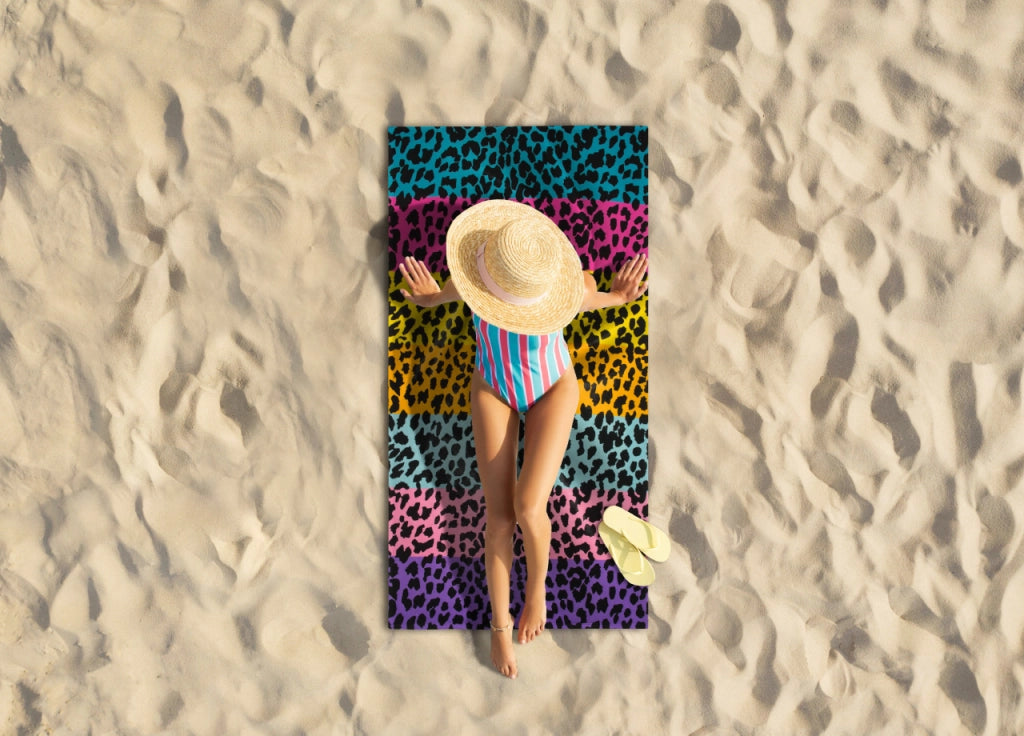 Telo Mare Grande 100x180 Spugna Spiaggia Piscina Maui Leopard Multicolor D8