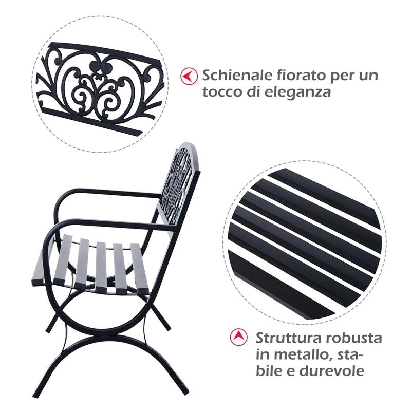 PANCHINA DA ESTERNO IN GHISA LAVORATA NERO 127 X 60 X 85 CM