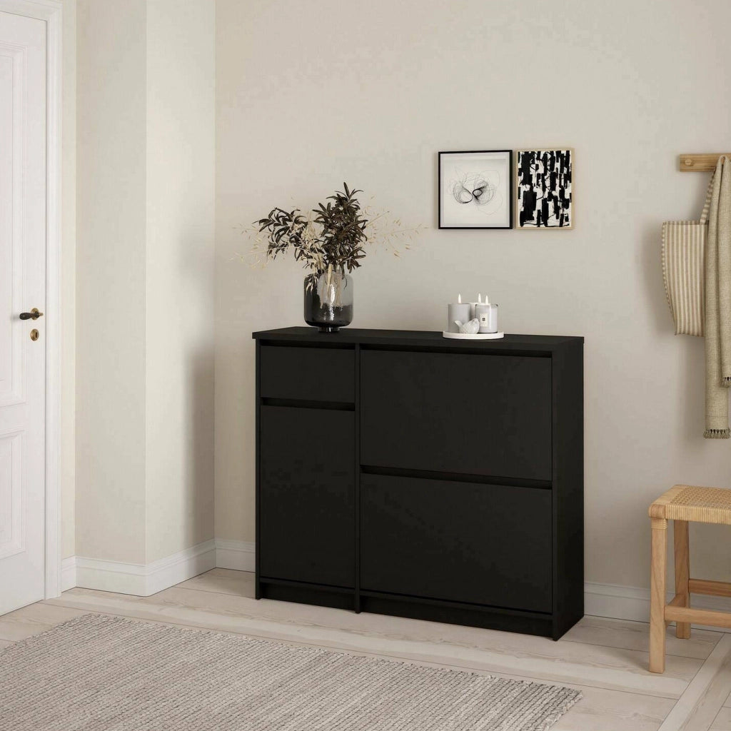 Scarpiera Todd, Mobile portascarpe, Armadio da ingresso multiuso, Mobiletto per calzature, 109x32 h93 cm, Nero