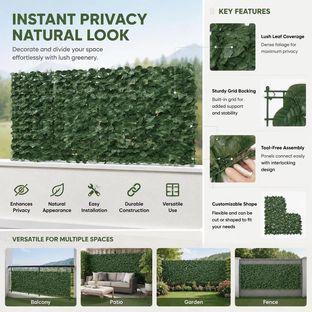 Balcony Privacy Screen With Dark Green Leaves, 200x100 Cm