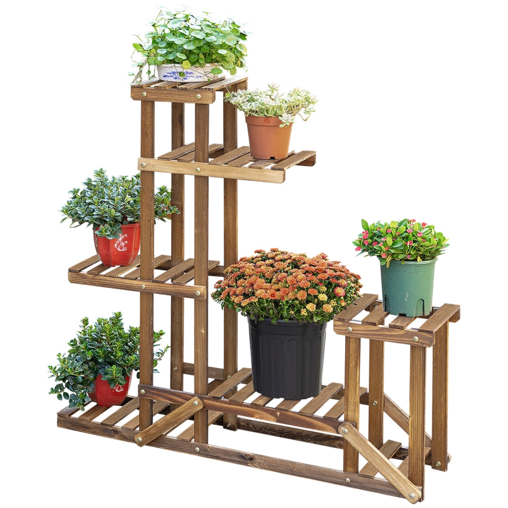 Libreria Portapiante Asimmetrica a 6 Livelli per Giardino e Casa in Legno ¨C Zephmum ¨C 98x28x96.5cm