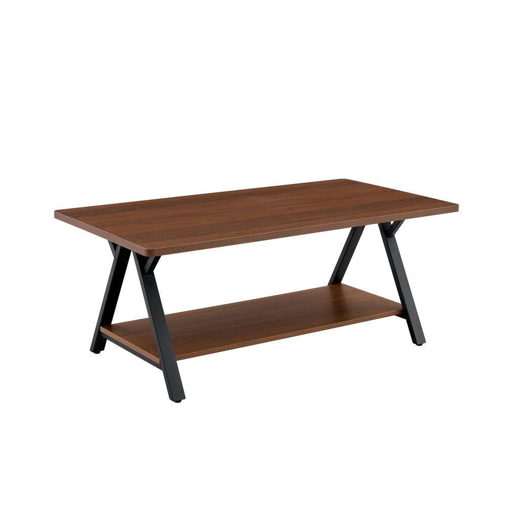 Tavolino da Caff¨¨ Industriale ¨C MINIMAL ¨C Legno Noce e Metallo Nero, Ripiano, 110x57x44,5cm
