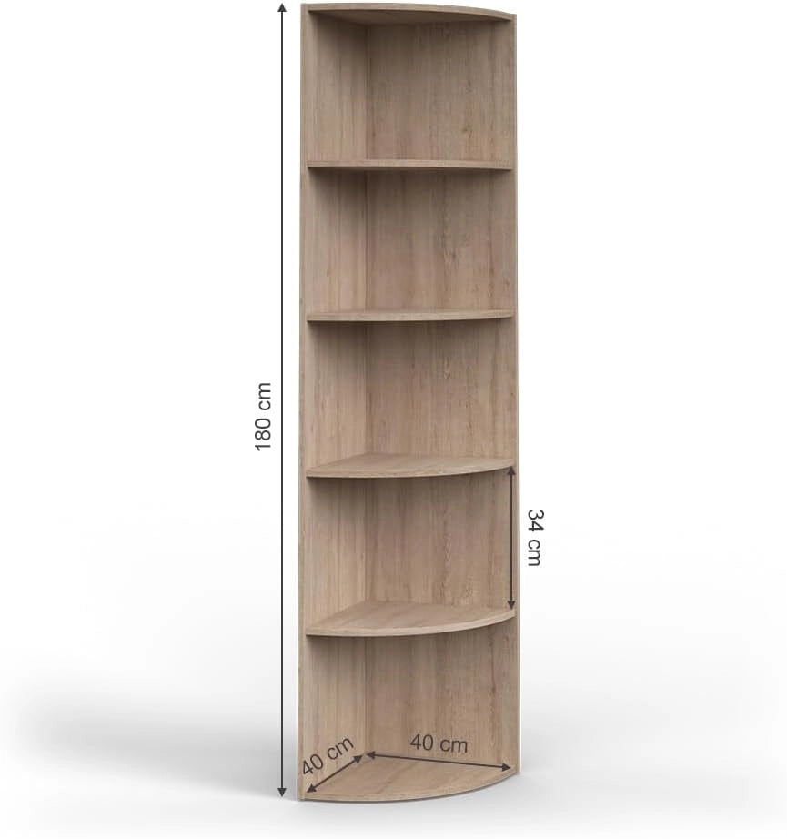 Libreria angolare da terra Ecki, Sonoma, 40 x 180 cm, per montaggio a parete con tre ripiani aperti