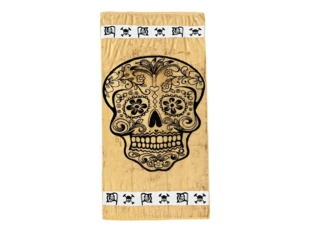 Telo Mare Jacquard Spugna Asciugamano Spiaggia Disegno New Gold Skull - Telo Mare - Oro