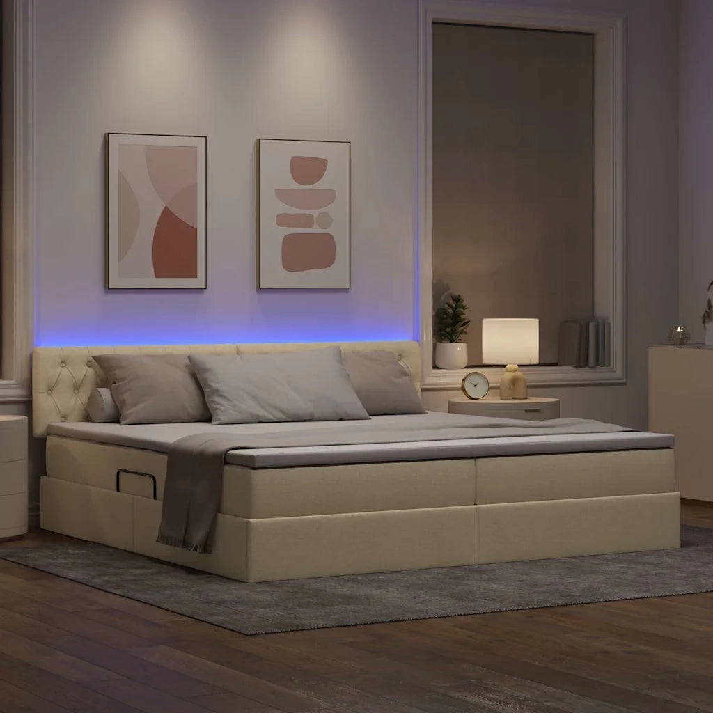 Letto con contenitore LED e materasso Crema 200 x 200 cm