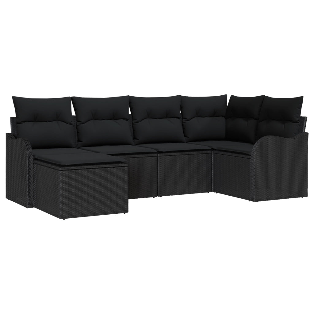 Set di divani da giardino 6 pezzi con cuscini in polyrattan nero