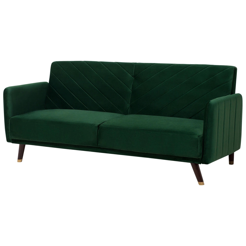 Divano Letto Tessuto Velluto Verde Smeraldo Soggiorno Moderno 3 Posti Gambe In Legno Braccio A Pista