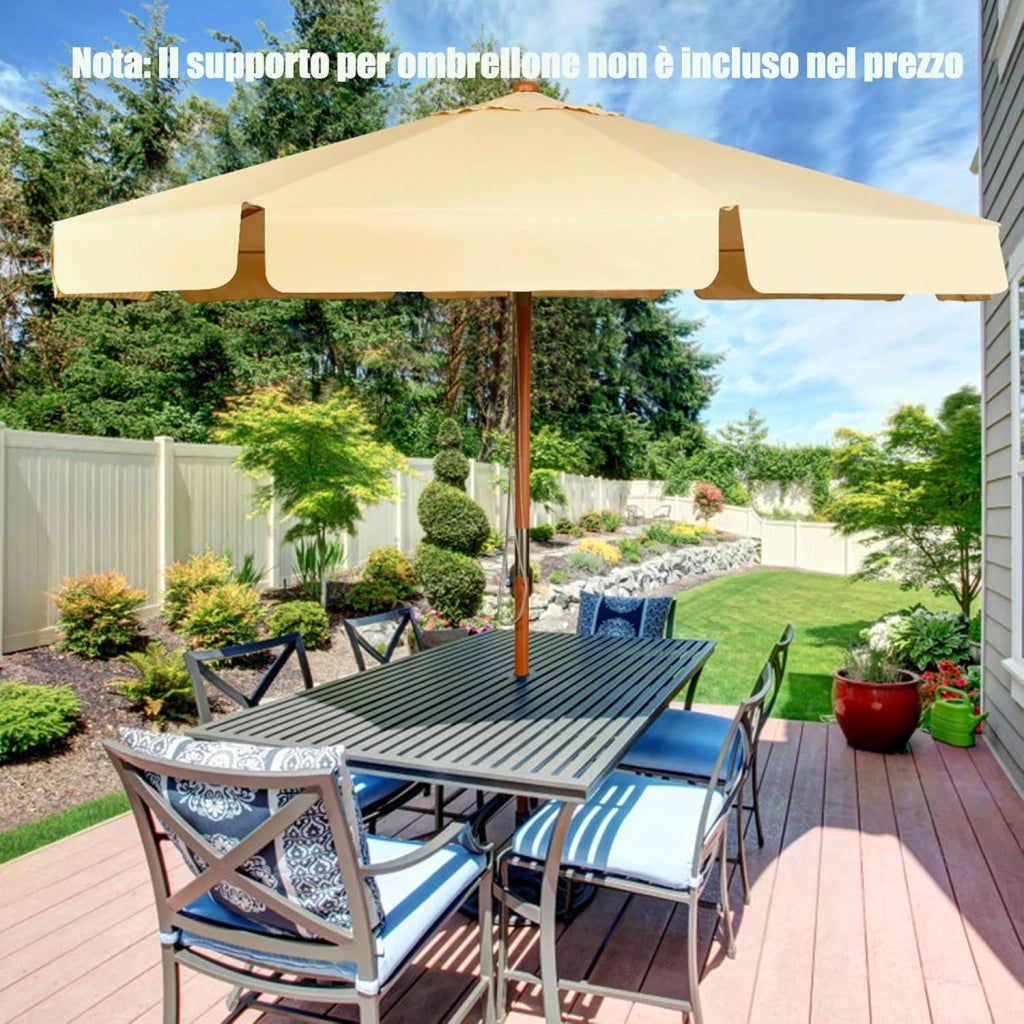 Ombrellone da Giardino 300 cm, Ombrellone da Esterno con Pulsante Manuale e Inclinazione Regolabile, Protezione UV, Ideale per Piscina, Balcone, Giardino (Beige)