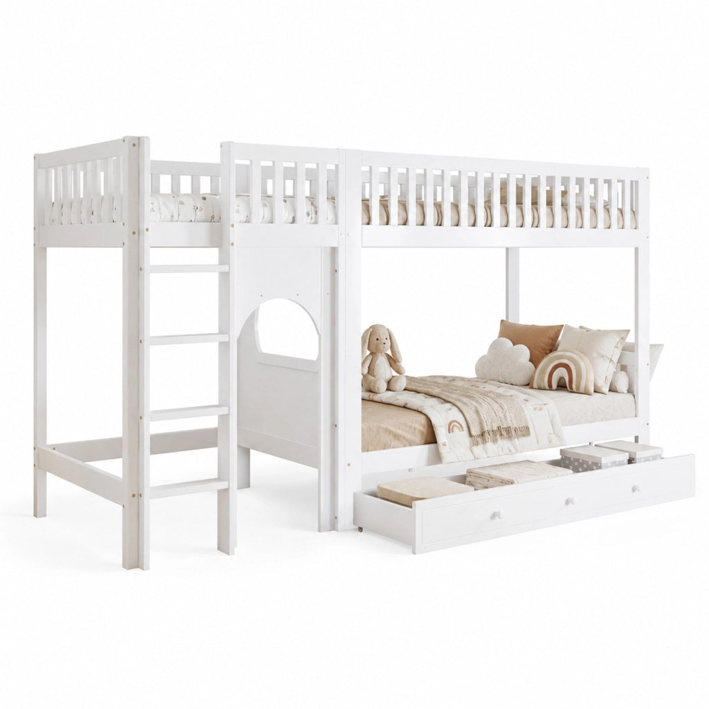 Letto a castello per bambini 90x200 cm con scala a 4 gradini e sponde HAVRYA