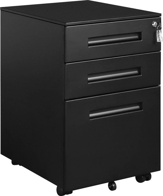 Cassettiere in Metallo per Ufficio con Porte - Comodino, Cassa, Cassettiera - Ufficio, Salotto - Metallo - 39x45x60 cm - Nero