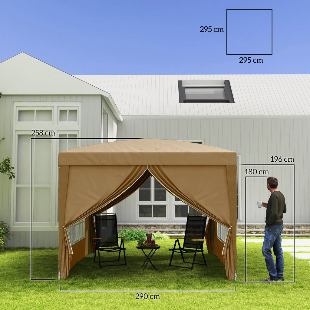 Gazebo da Esterno 3x3 m Pieghevole con 4 Pannelli Laterali in Acciaio e Tessuto Oxford Cachi