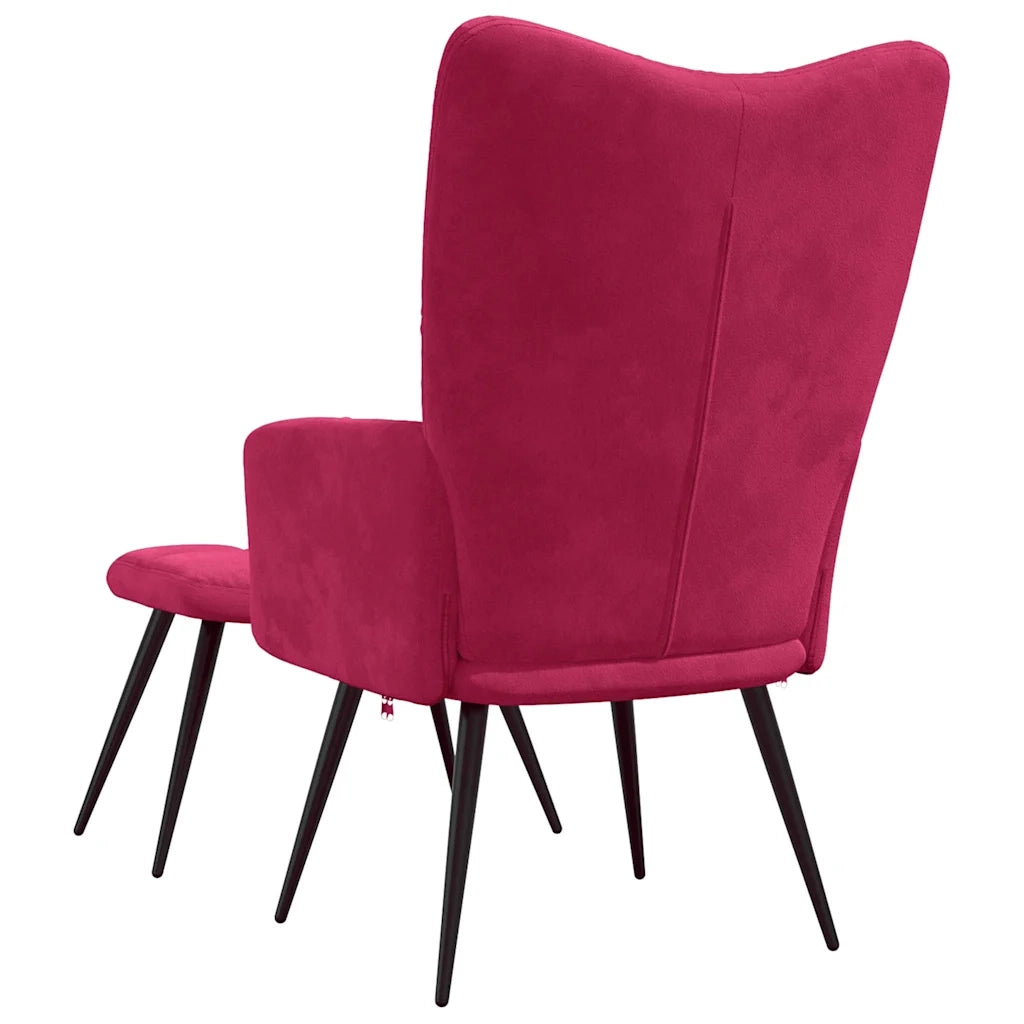 Divano Sedia-Poltrona Relax con Poggiapiedi Rosso Vino in Velluto 174779