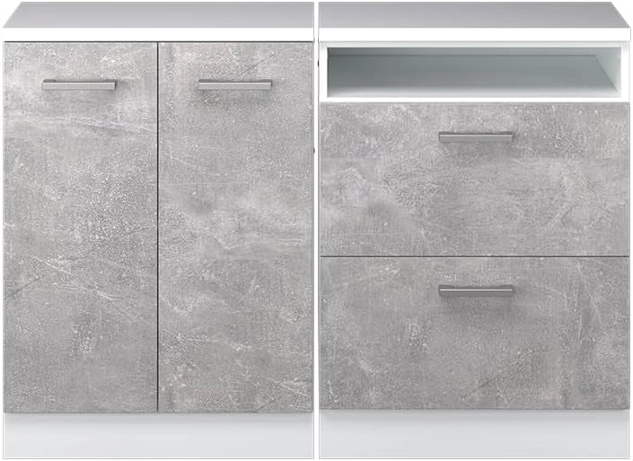 Set di mobili sottotetto Rion, Calcestruzzo, 120 cm Set di 2 carcasse armadio profondità 60 cm, adatto per il salvaspazio sotto tetti spioventi