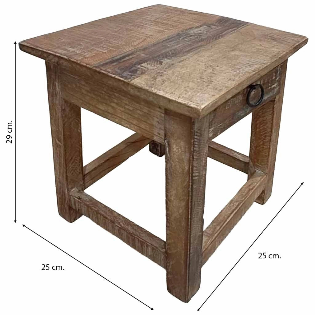 Sgabello con cassetto in legno con finitura artigianale marrone 25x25x29 h cm