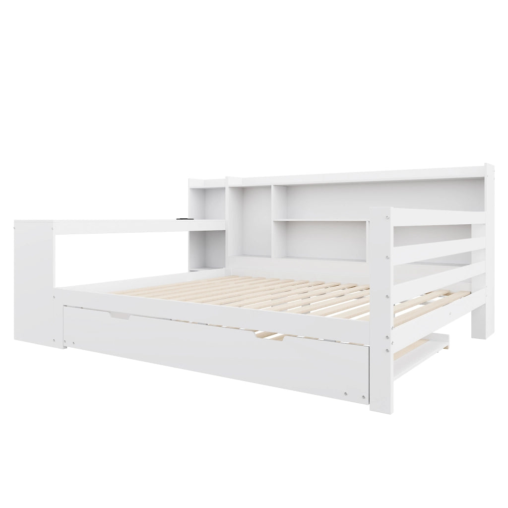 Letto estraibile matrimoniale 140×200 cm con scrivania; ripiani; USB; prese e vani portaoggetti; senza materasso