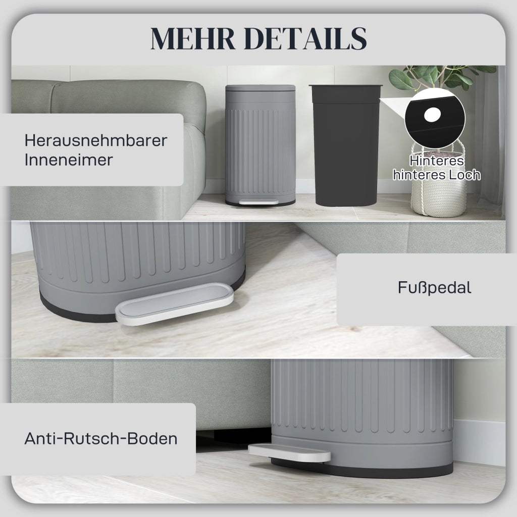 Cestino Pedale 30L con Coperchio e Inseritore ¨C Zephmum ¨C Grigio 36,5x31,2x60,8 cm