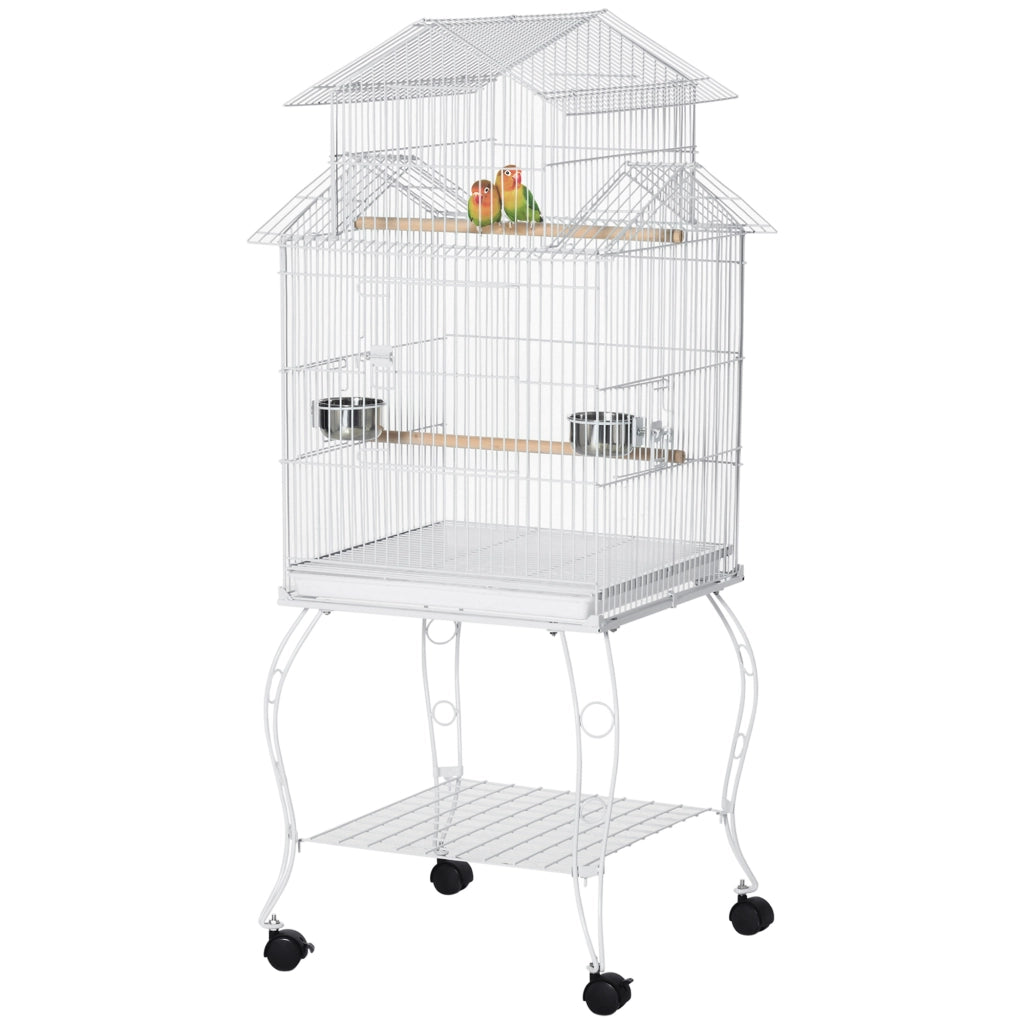 Gabbia per Uccelli Grande con Ruote e Ripiano ¨C zephmum ¨C 50x49x137 cm Bianco