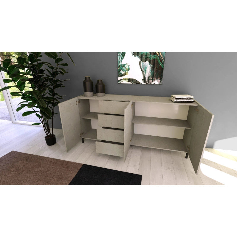 Madia moderna 3 ante/4 cassetti 174x40x84 cm Solaria - Cashmere