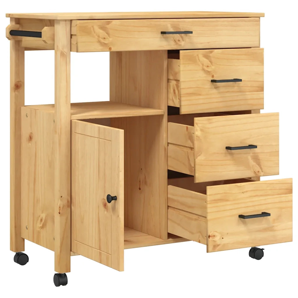 Carrello da Cucina MONZA 84x40x88,5 cm in Legno Massello di Pino 376109