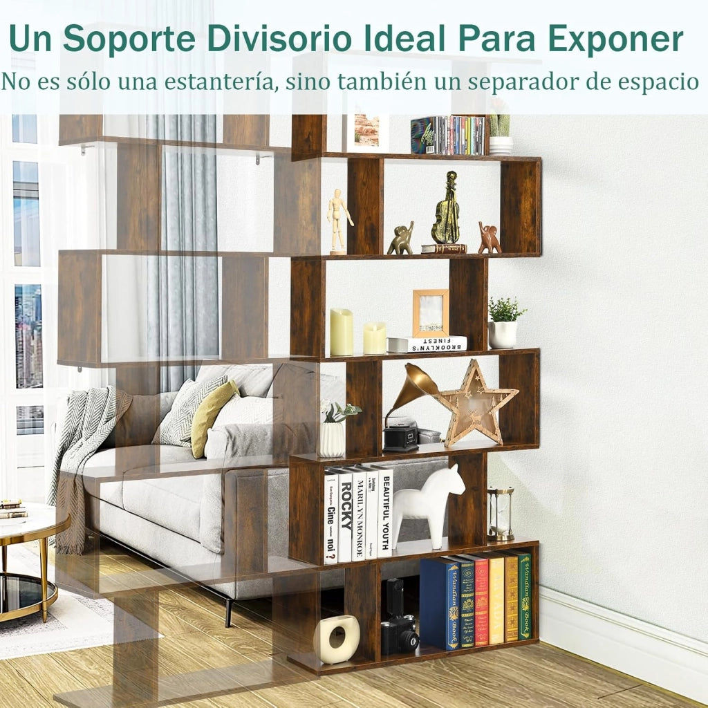Libreria a 6 livelli, libreria a forma di S, scaffali per libri, design antiribaltamento, libreria, per soggiorno, camera da letto, studio, ufficio, 80 x 23 x 191 cm (caffè)