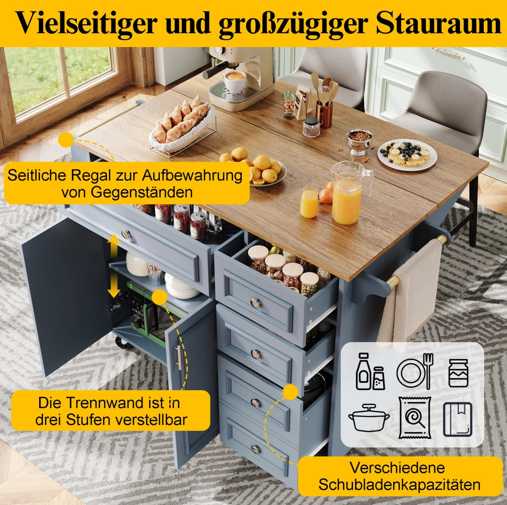 Isola da cucina pieghevole in MDF Baby Blue 110 x 45/75 x 92 cm
