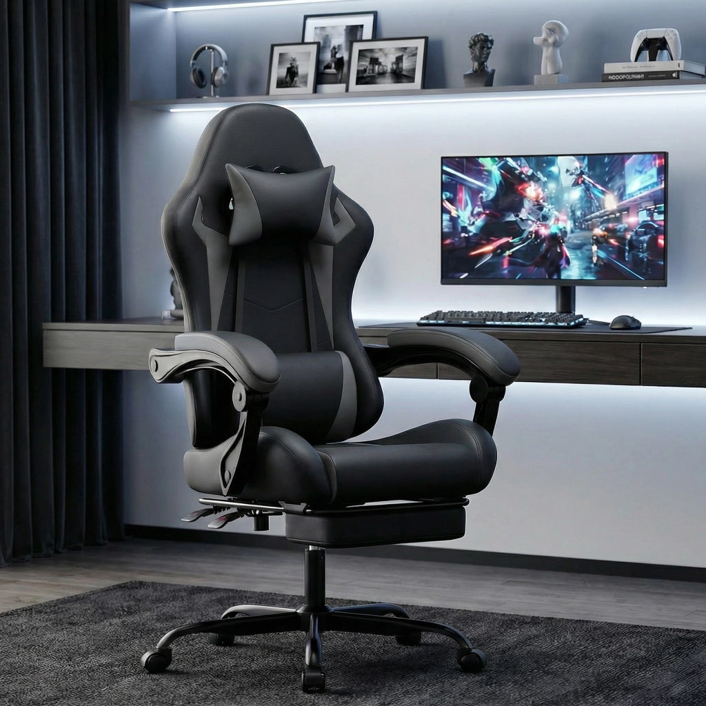 SEDIA gaming ergonomica con poggiatesta e supporto lombare, nero/grigio