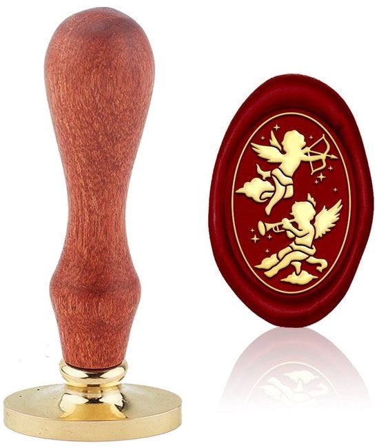 Stamponcino Retro Angelo - Messing - Maniglia in Legno - Per Buste - Progetti di Fai da Te - Regalo di San Valentino - Stamponcino