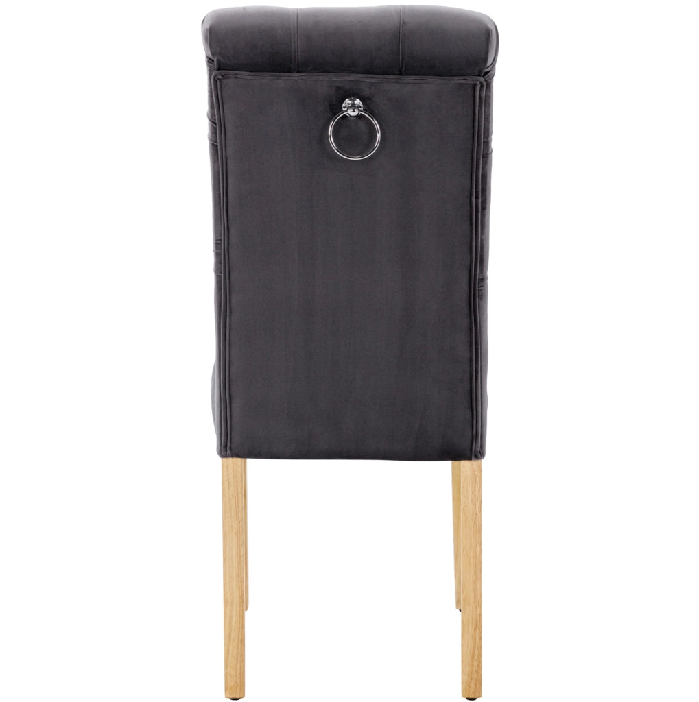 Set di 6 sedie da pranzo in velluto grigio con gambe in rovere