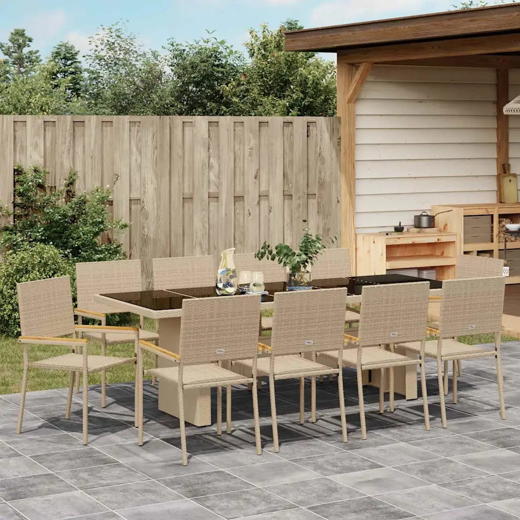 Set da Pranzo per Giardino 11 pcs Beige polyrattan 3365419