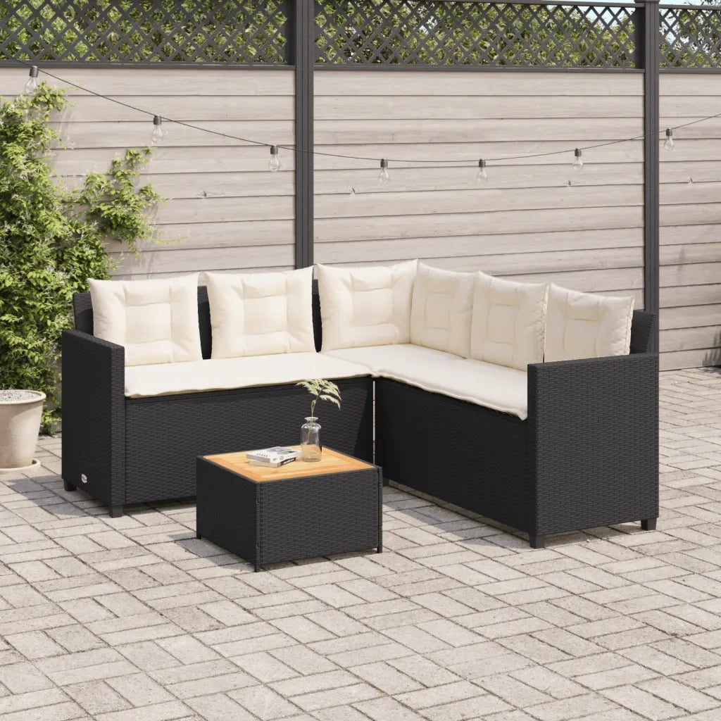 Divano da Giardino con Tavolo e Cuscini a L-Sofa da Giardino-Divano da esterno Nero in Polyrattan 152700
