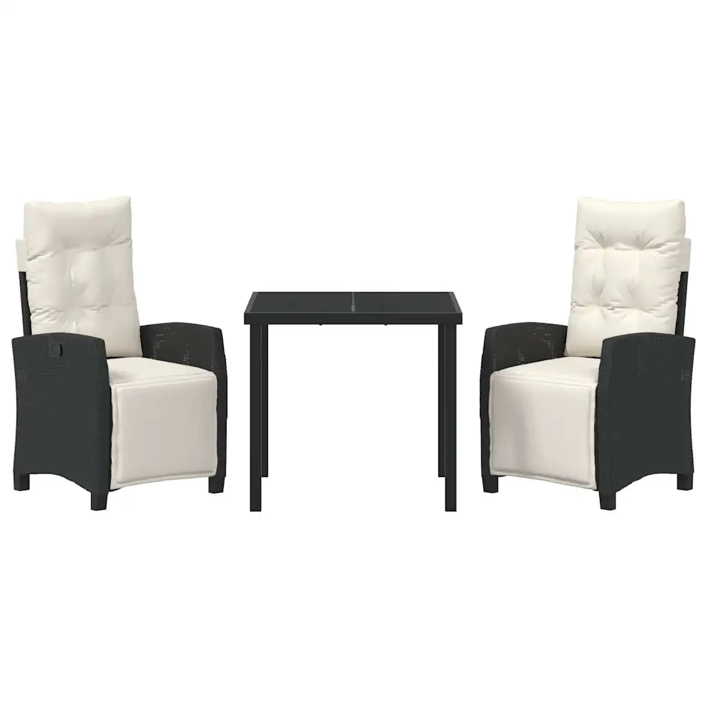 Set da Pranzo per Giardino con cuscino 3 pcs Nero polyrattan 3380414