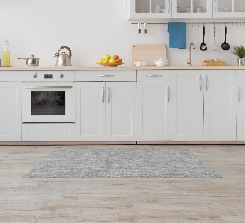 Tappeto Cucina Passatoia Antiscivolo Multiuso Soggiorno Corridoio No Pieghe Tinta Unita Effetto Rattan Intrecciata Lavabile Antimacchia  50x350cm - Donatella Grigio