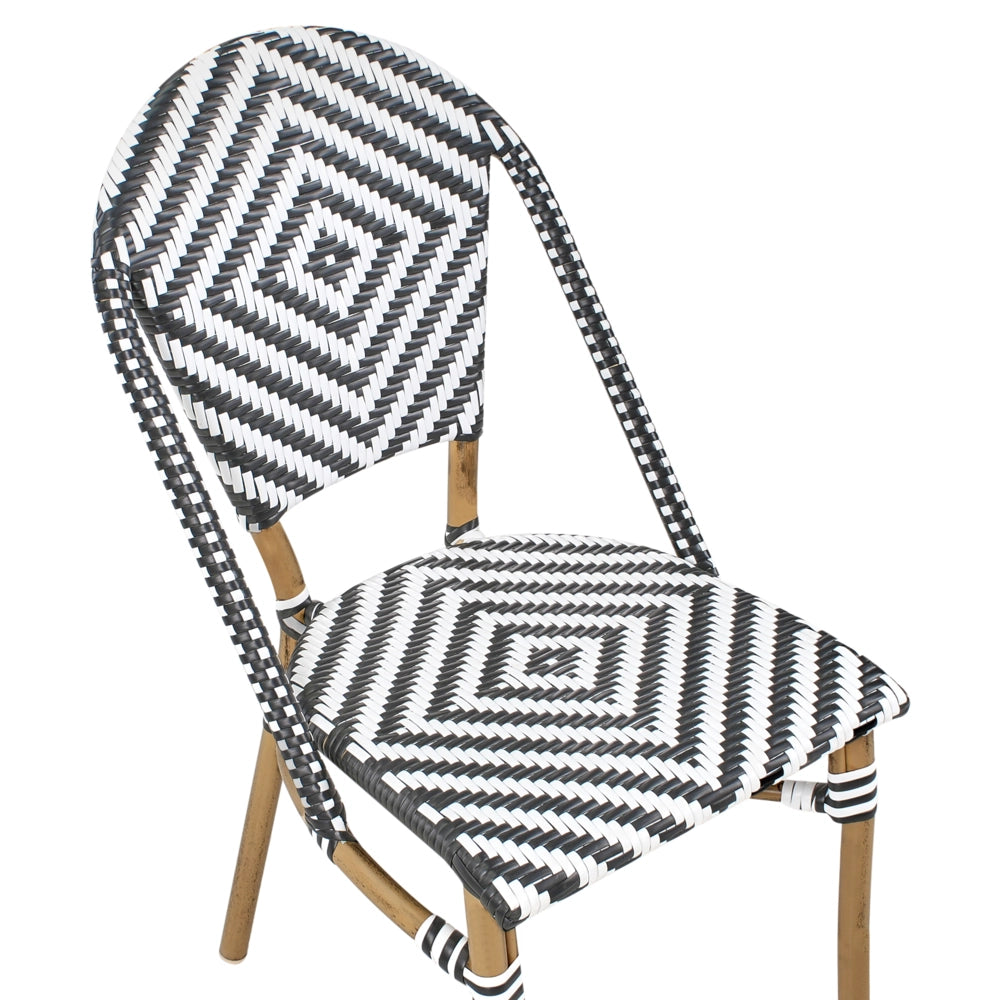 Set di 4 Sedie in Rattan Naturale e struttura in Alluminio con Trama Bianco e Nero