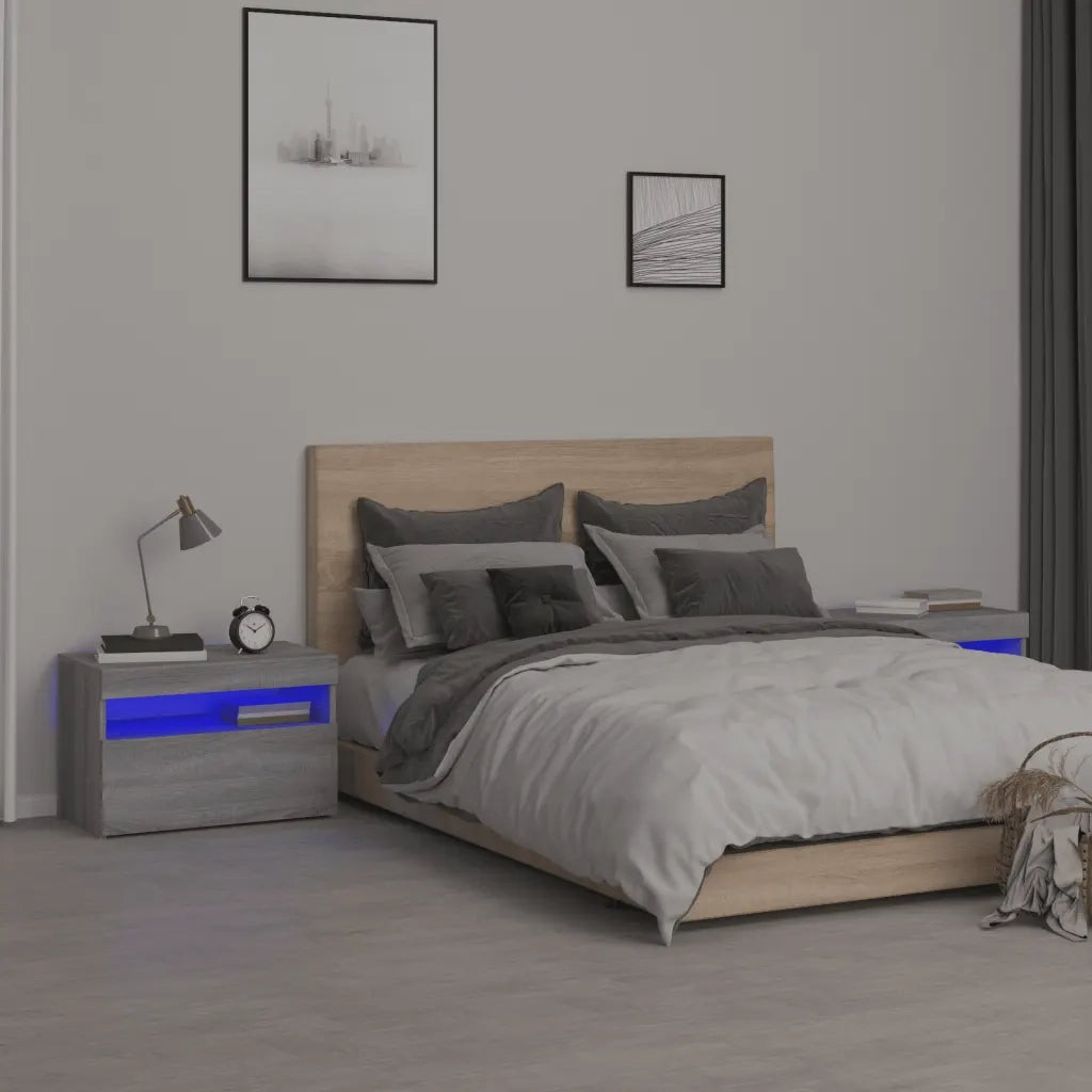 Comodini 2 pz con Luci LED-Set di 2 Tavolino da notte Grigio Sonoma 60x35x40 cm 764256